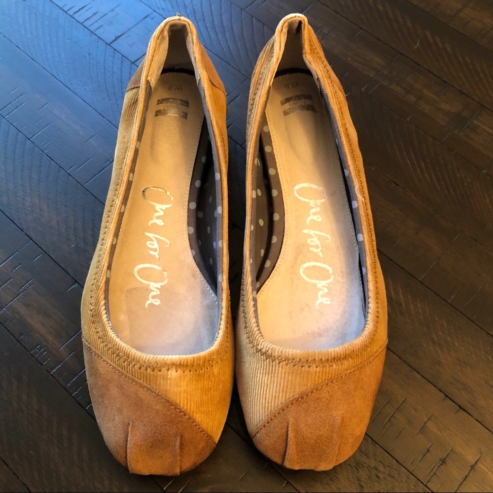 TOMS Brown Corduroy Suede Slip On Ballerina Flats